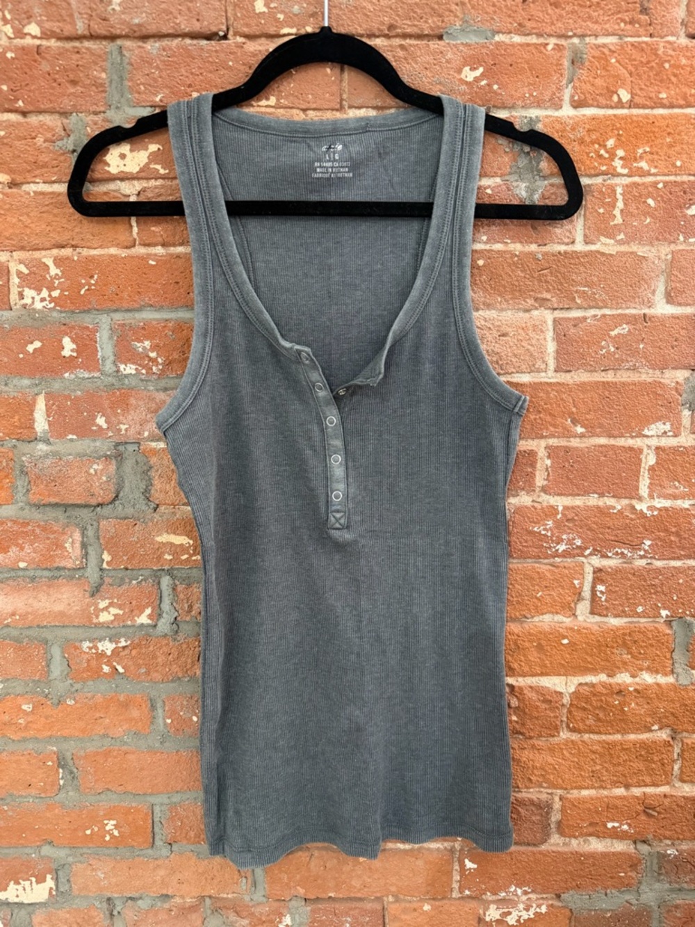 aerie Charcoal Gray Ribbed Henley Tank
